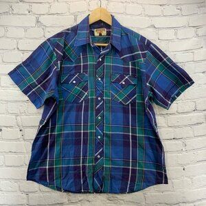 Authentic Western Youngbloods Plaid Shirt Vintage Mens Sz L Blue Pearl Snap